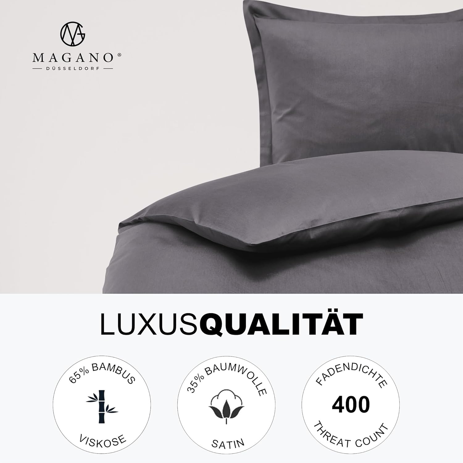 Luxus Bettwäsche Bambus Baumwolle Satin 400 TC Luxusqualitaet grau