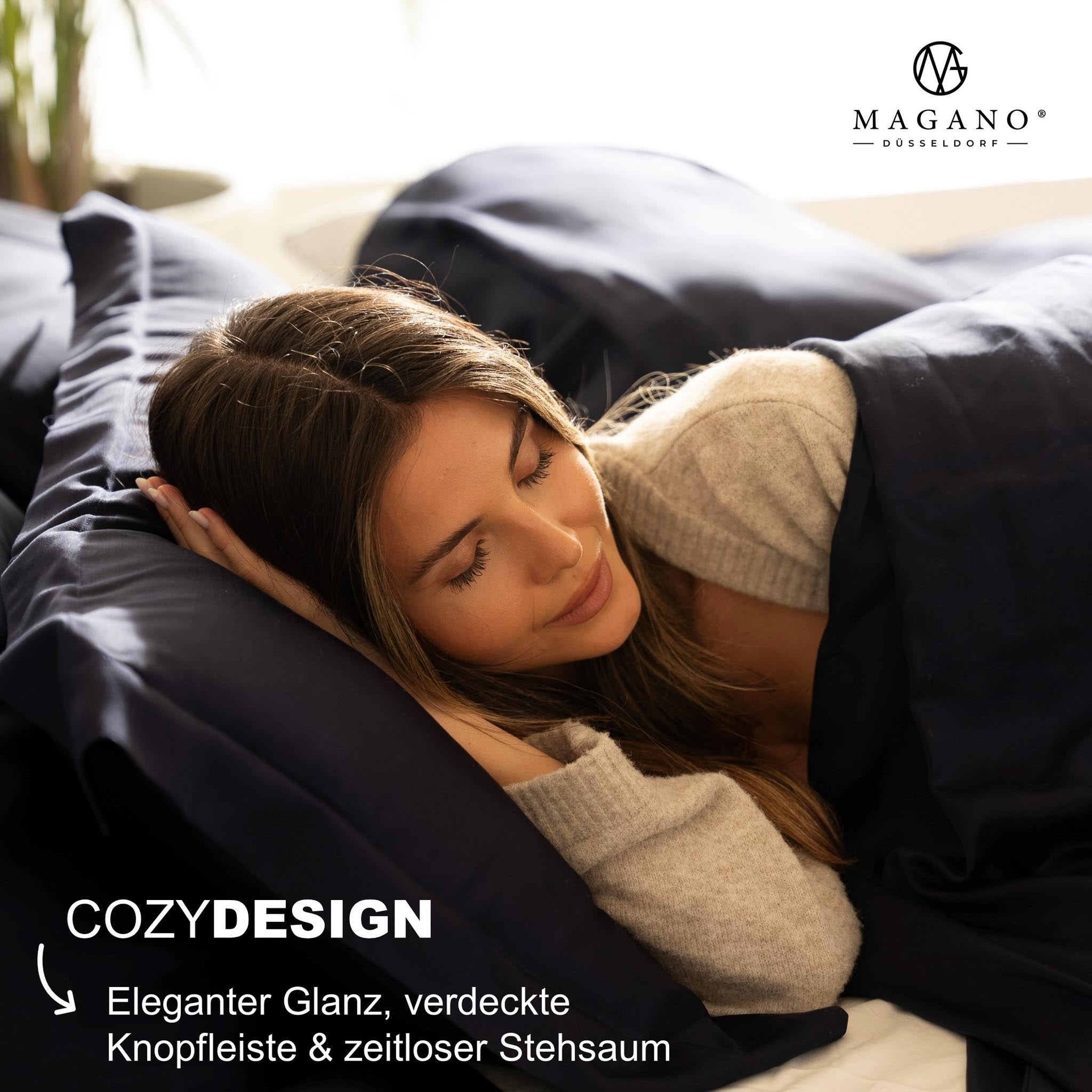 Luxus Bettwäsche Bambus Baumwolle Satin Stehsaum Blau