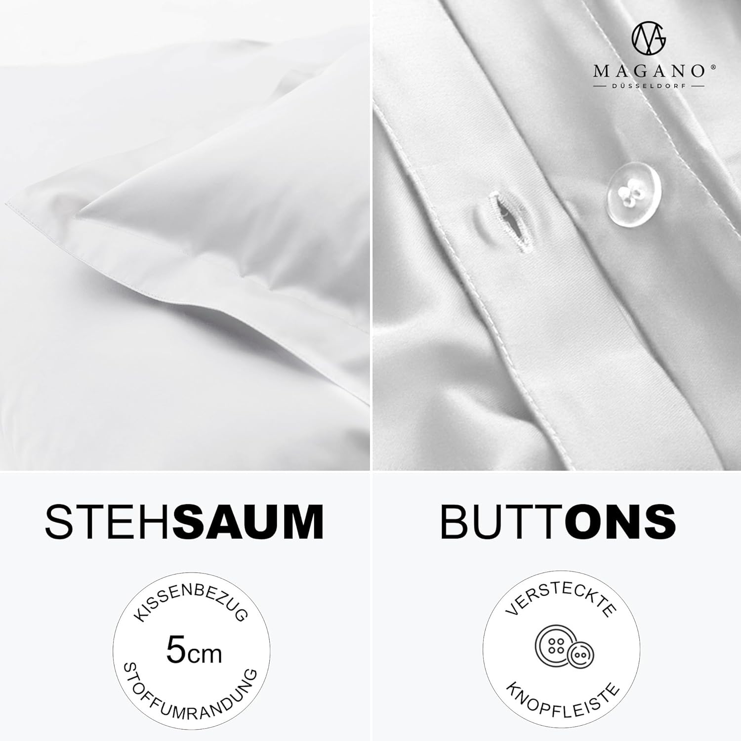 Luxus Bettwäsche Bambus Baumwolle Satin Stehsaum weiss