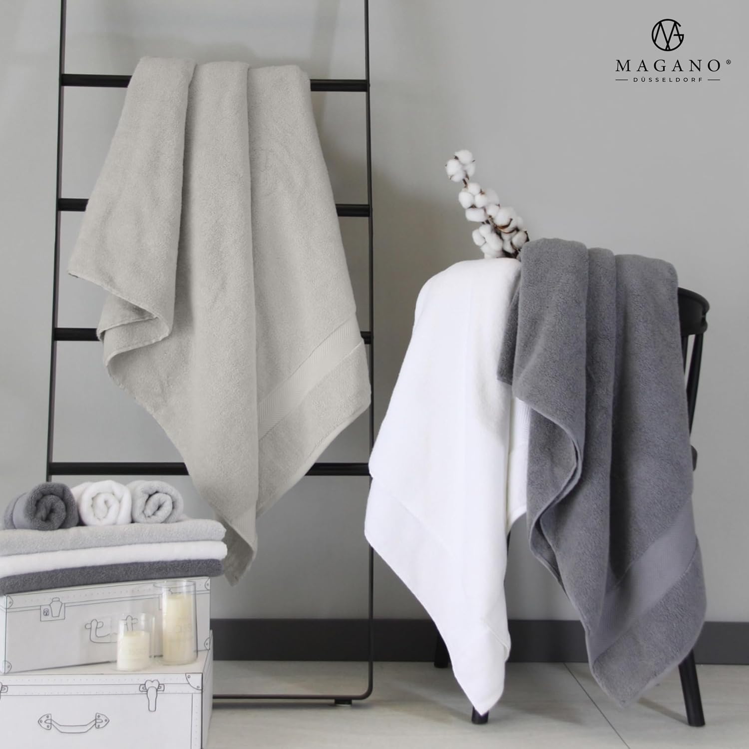 Luxus Duschhandtücher Bambus Baumwolle grau weiss beige