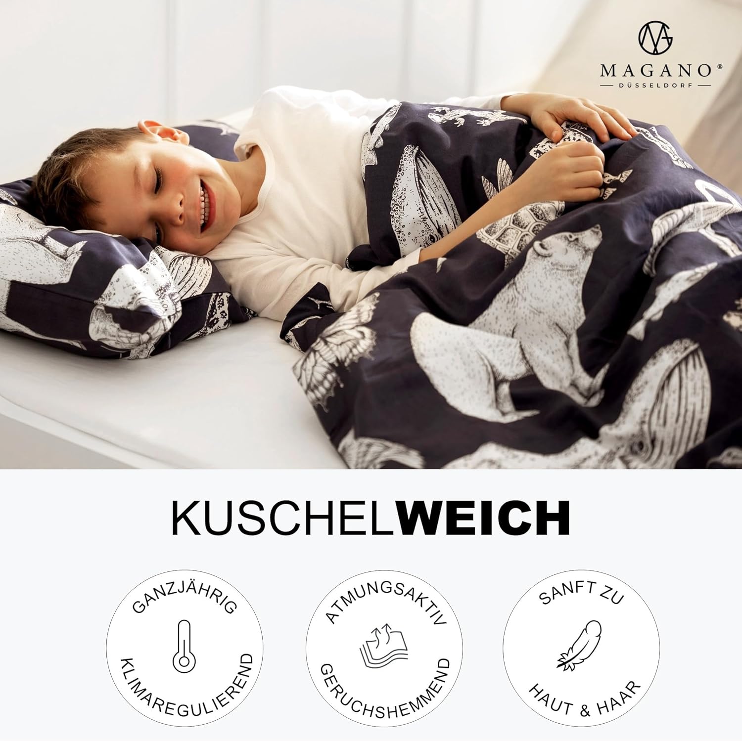 Luxus Kinderbettwäsche Bambus Baumwolle Satin Blau weich