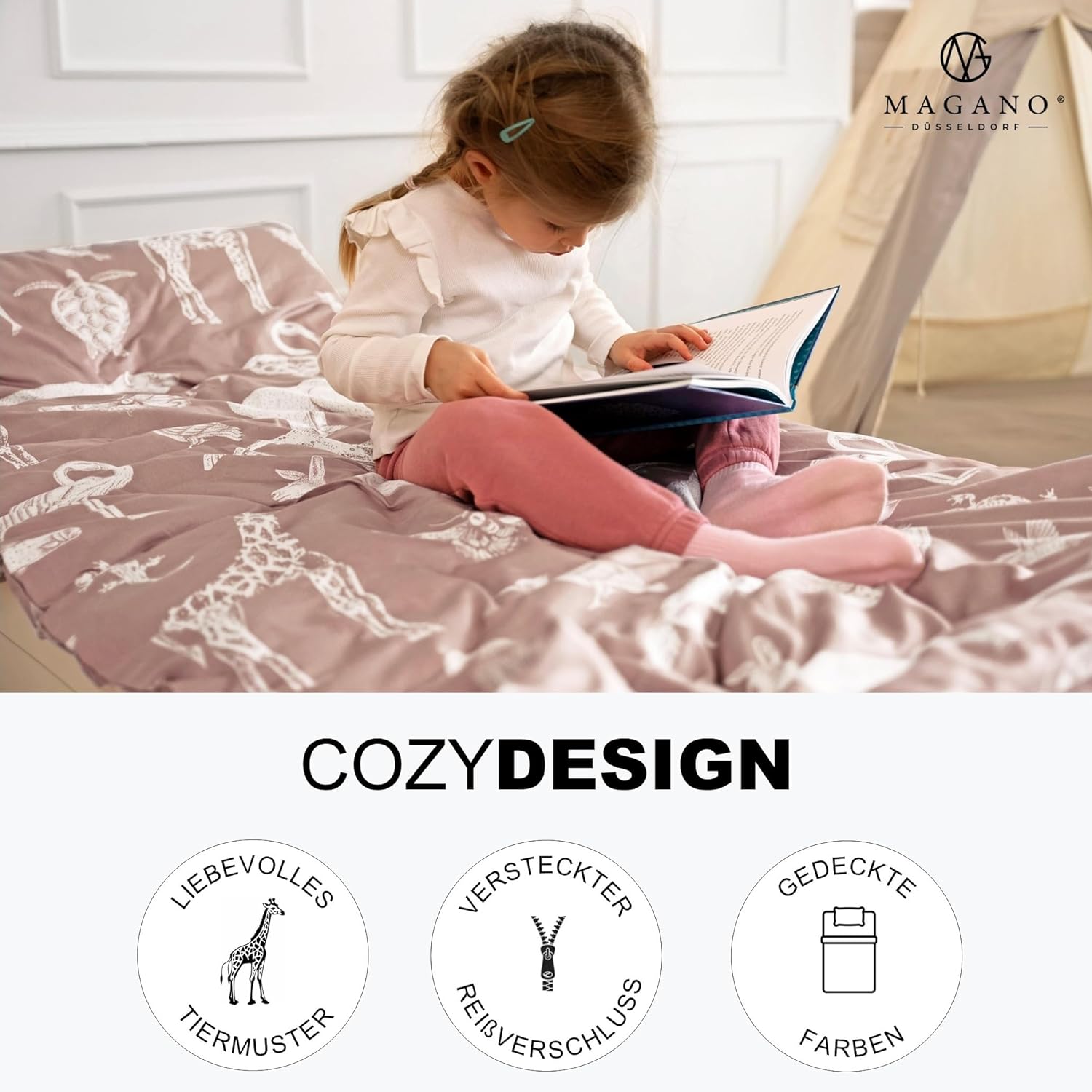 Luxus Kinderbettwäsche Bambus Baumwolle Satin rosa Tierdesign