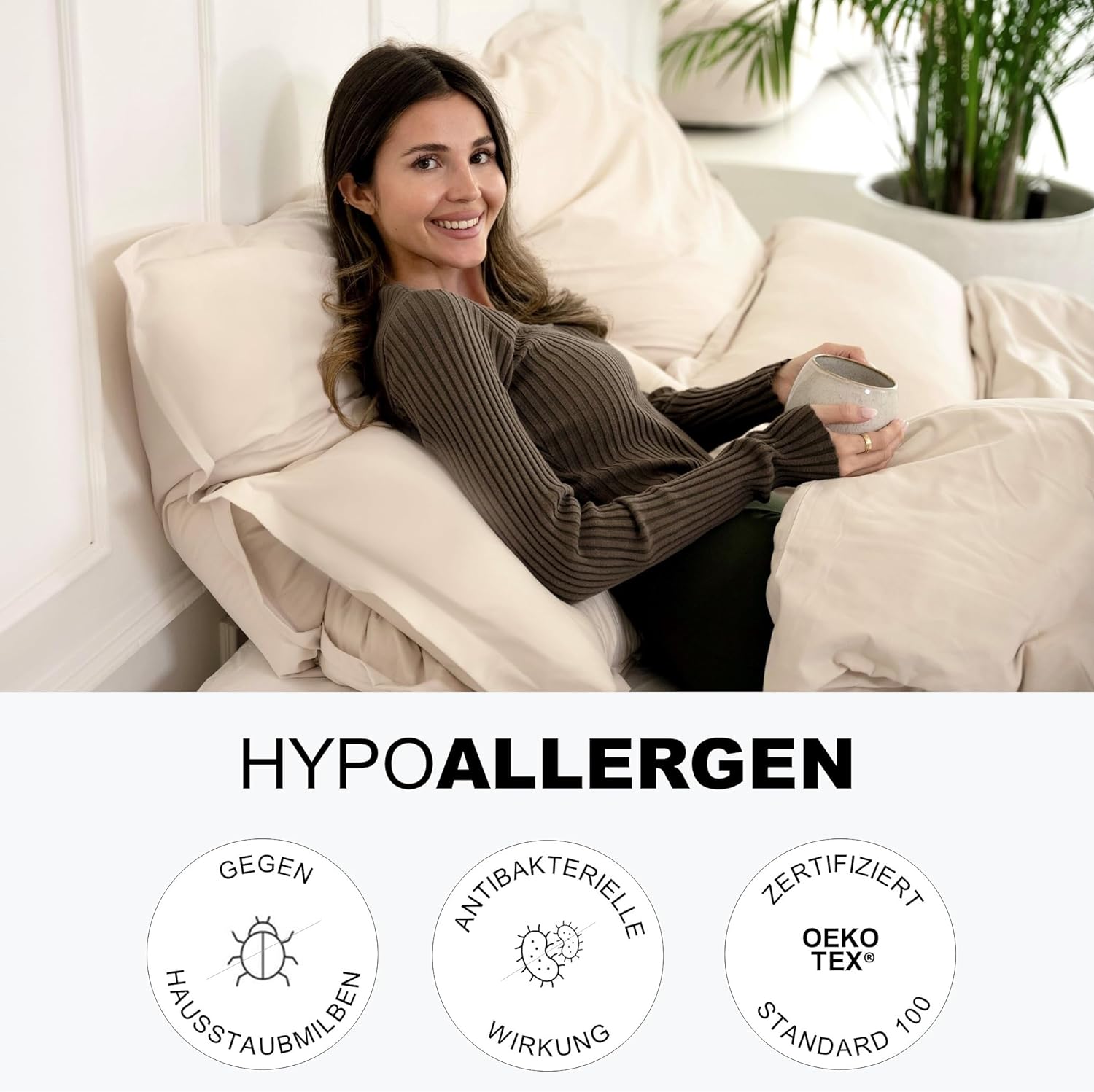 Premium Bettwäsche Mikrofaser Beige Hypoallergen