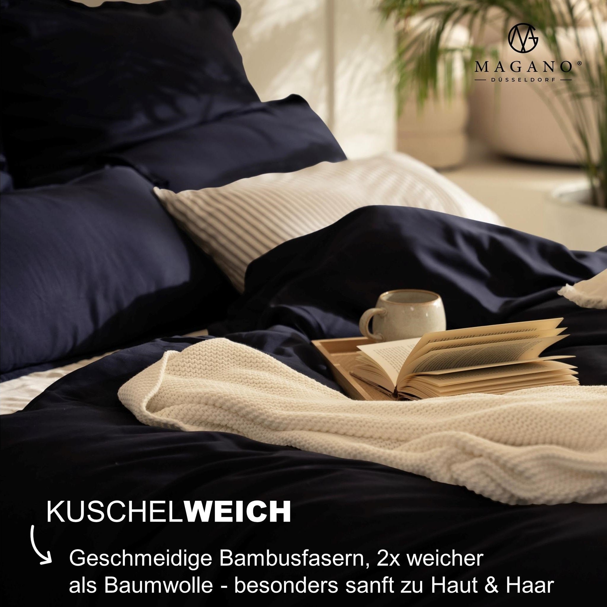 Luxus Bettwäsche aus Bambus Baumwolle Satin super weich Blau