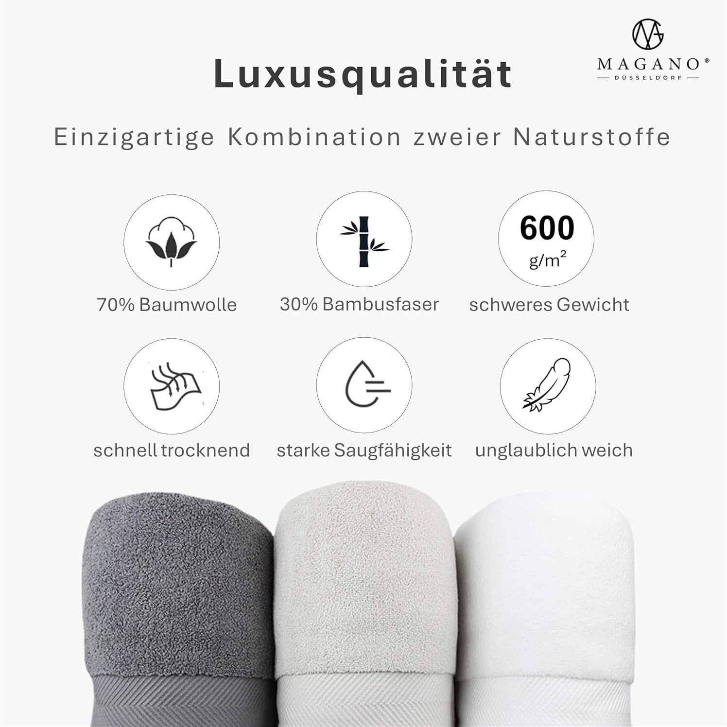 Luxus Duschhandtücher Bambus Baumwolle grau weiss beige saugfähig